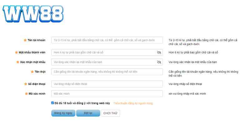 Hướng dẫn đăng ký tài khoản tại WW88